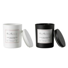 Sada sójových svíček v černém a bílém skle s černým a bílým víčkem