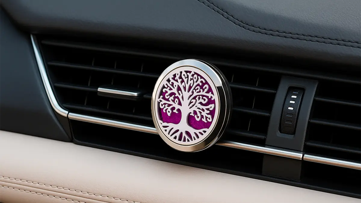 Difuzér na éterické oleje do auta zasunutý do mřížky ventilace