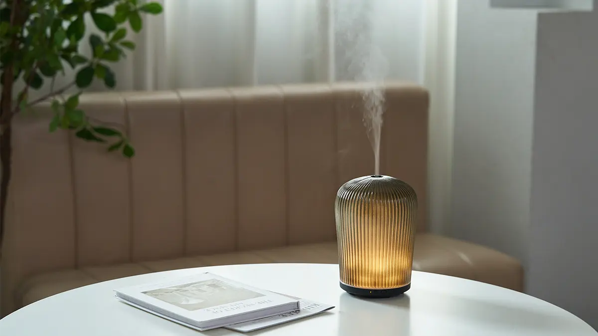 Ultrazvukový difuzér Cactus Serene House se stínidlem z kouřového skla a s podsvícením